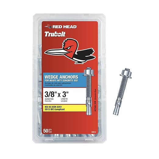 Red Head TruBolt® 3/8 x 3 Inch Wedge Heavy-Duty Concrete Anchors, 50 PCS, Versatile Threaded Design for Fastening into Solid Concrete with 360-Degree Contact, Stainless Steel