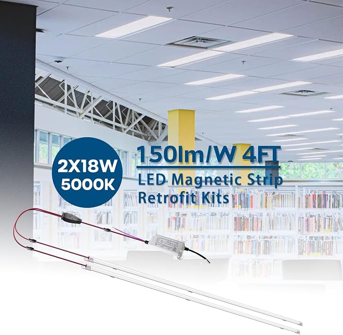 4FT Magnetic LED Troffer Retrofit Kit, 2x4 FT LED Retrofit Kit,36W,5000K Daylight White,Super Bright 5400LM,0-10V Dimmable,T8 T10 T12 Fluorescent Replacement,UL Cert,Quick Easy Install