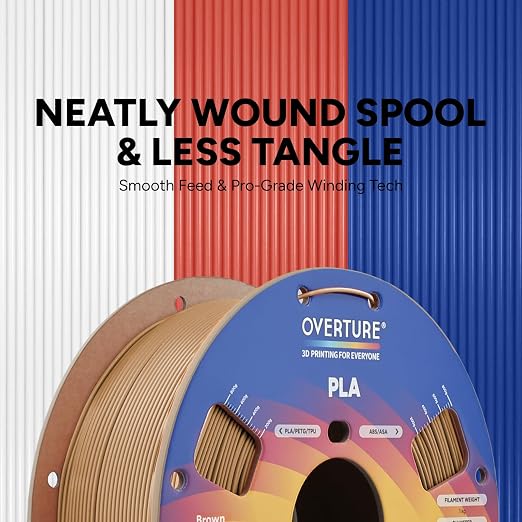 OVERTURE High Speed PLA Filament 1.75mm, Neatly Wound 3D Printer Filament 1kg Spool (2.2lbs) Rapid PLA, Dimensional Accuracy +/- 0.02 mm, Fit Most FDM 3D Printers (Brown)