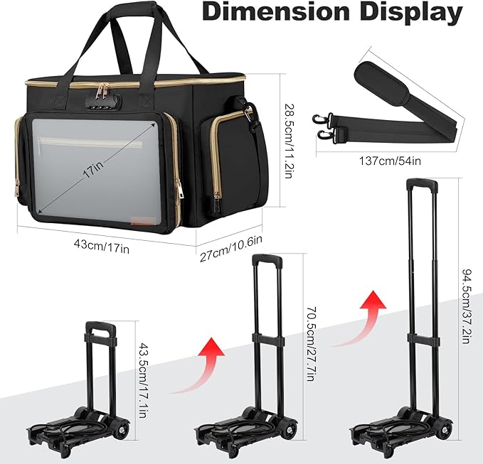 Housolution Rolling Teacher Bag with Wheels, Fits for 17" Laptop, Teacher Tote Bag with Detachable Trolley, Laptop Work Case with Anti Theft Lock, Briefcase Cart with Accordion File Organizer, Black