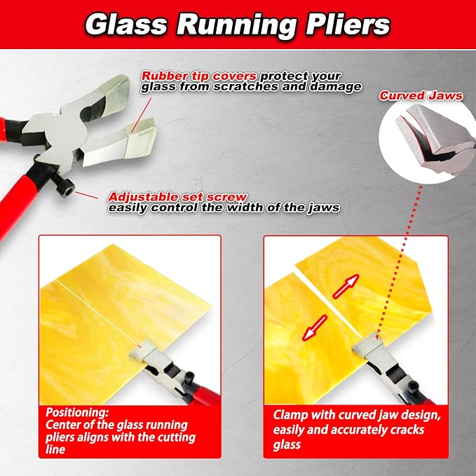 Glass Cutters Tools 24pcs Stained Glass Kit, with Wheeled Glass Nippers,Running Pliers,Breaker Grozer Pliers, Glass Cutter Head 2-20mm, Stained Glass Supplies for Mosaic,Glass,Tile Cutter