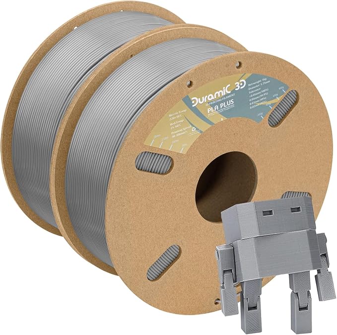 DURAMIC 3D PLA+ Printer Filament 1.75mm PLA Plus Neatly 2Kg Spools | PLA Pro Tougher and Stronger, Dimensional Accuracy Probability +/- 0.02mm 2Pack Grey