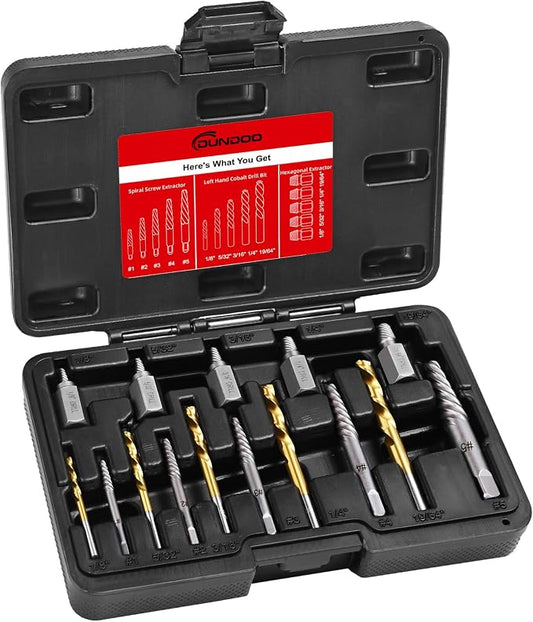 15Pcs Screw Extractor Set, Easy Out Extractor Set, Left Hand Drill Bit Hex Head Extractor, Cobalt HSS Steel Kit for Stripped Screws and Broken Bolts