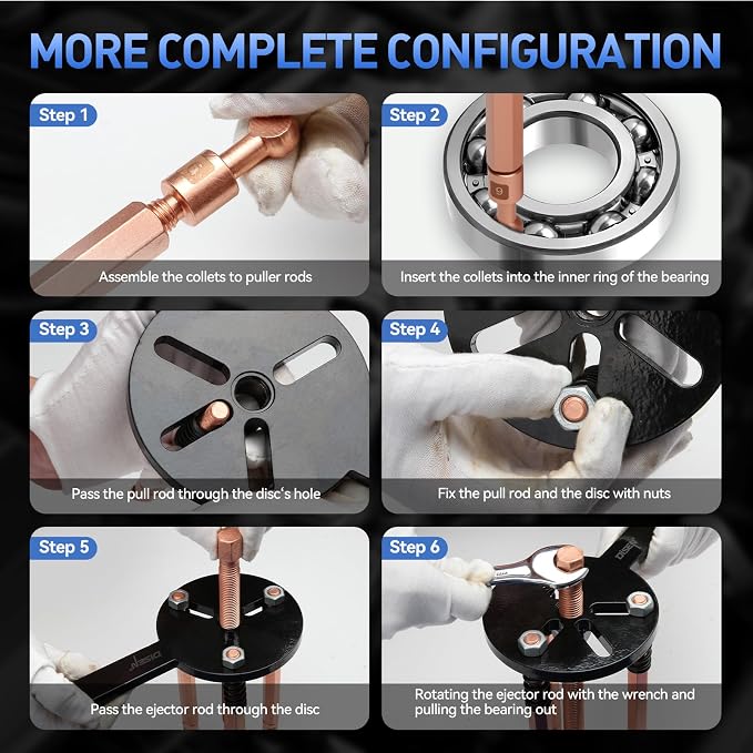 DISEN Bearing Puller Set 36-in-1, Upgrade Blind Inner Hole Three-Jaw Puller, Multifunctional Bearing Removal Tool, with Heavy Duty Portable Storage Case, Blue