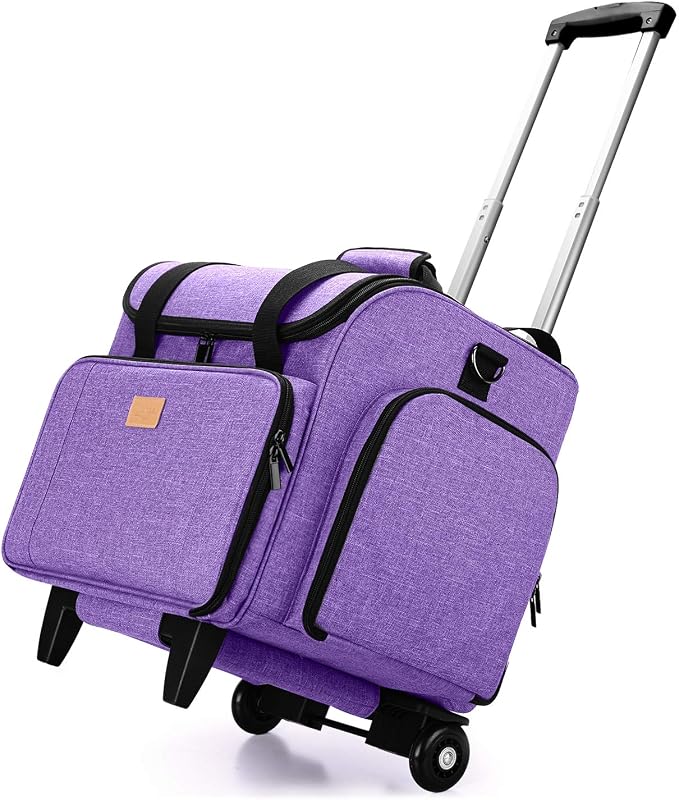 LUXJA Serger Case with Detachable Trolley Dolly, Bag with Removable Padding Pad (Fit for Most Standard Machines), Purple