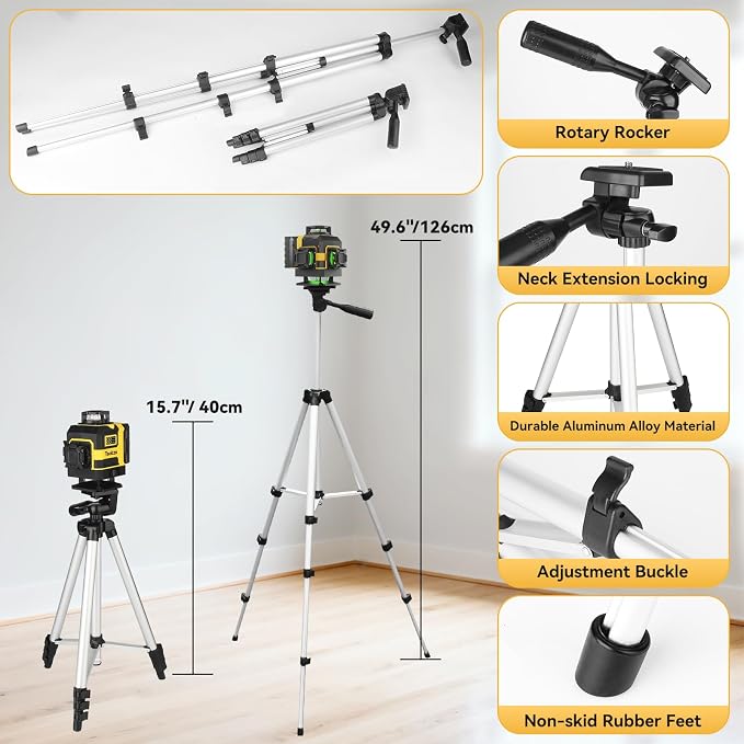 16 Lines Laser Level with Tripod - Green Cross Line Laser, 4x360° Self Leveling Laser Level, 4D Self Leveling Tool for DIY Picture Hanging, Home Renovation, Indoor Project, 2 Batteries Included