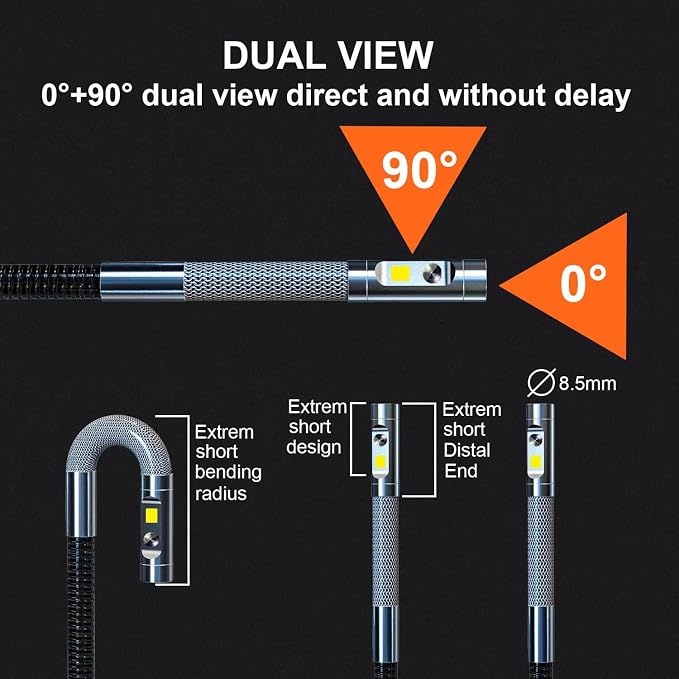 DXZtoz Dual-Lens Articulating Borescope with Light, 5-inch Engine Endoscope Inspection Camera with Articulated Snake Camera, 1080P Videoscope for Automotive Home Mechanics-5FT