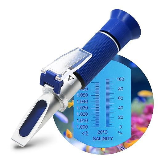 0-10% Salinity Refractometer 1.000-1.070 Specific Gravity Sea Water Tester with ATC Hand Held Refractometer for Saltwater Aquarium, Marine Monitoring (Made of Copper Not Cheap Aluminum)