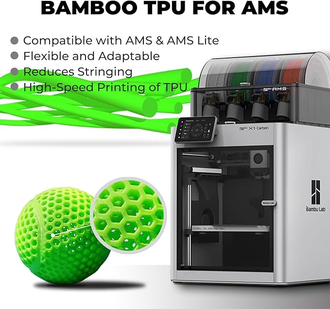 Bamboo TPU for AMS 3D Printer Filament, Multi-Color High-Speed Printing Soft Flexible Filament with RFID for Bambu Lab H2,A1,A1MINI,X1,P1 All Series AMS 1KG +/- 0.03mm (White 53100)