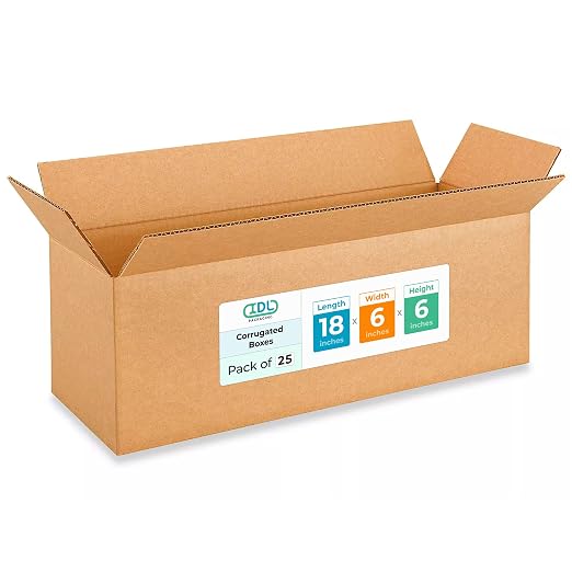 Long Moving & Shipping Boxes 18"L x 6"W x 6"H (25-Pack) - Extra Strength 200 lb vs Regular - USA-Made Corrugated Boxes for Packaging Moving Stuff - Box for Packaging - Heavy Duty Box by IDL Packaging