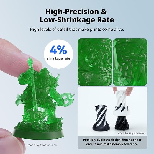 ANYCUBIC Water Washable ABS-Like Resin 3.0, 3D Printer Resin, High Toughness and High Precision, Easy to Post-Process, Low Odor, Wide Compatibility for All LCD 3D Printers (Clear Green, 1kg)