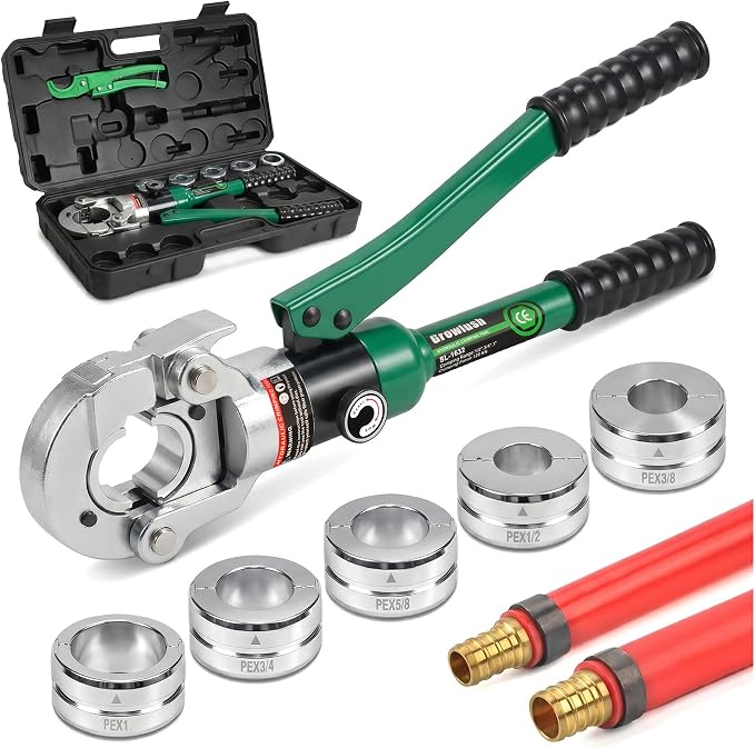 Pex Pipe Crimping Tool kit for 3/8,1/2,5/8,3/4,1-inch Copper Ring with Free Gauge Pex Pipe Cutter -Meet ASTM F1807 and Portable (SL-1632-F1807)
