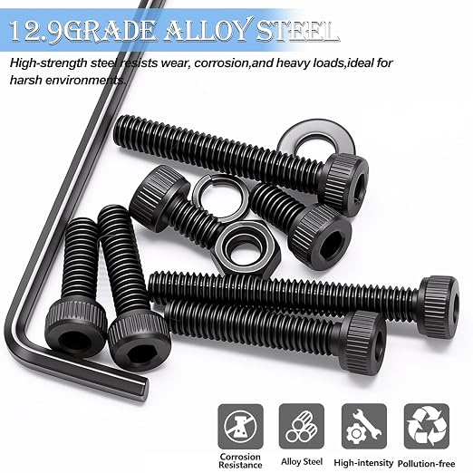 mxuteuk 1016PCS M2.5 Screws Kits,M2.5×4/6/8/10/12/16/20/25mm M2.5 Bolts,12.9 Alloy Steel M2.5 Hex Socket Head Bolts Nuts Washers Set Suitable for 3D Printer,DIY