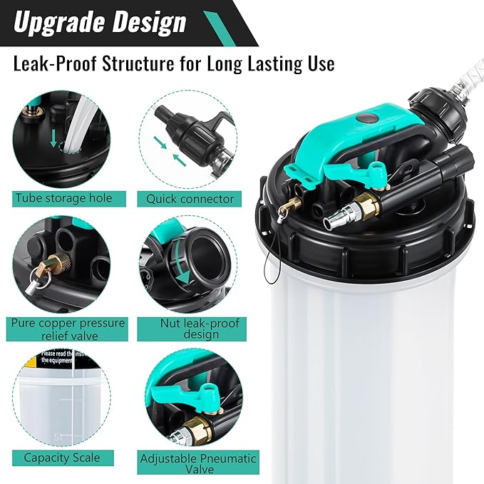 Estune 2 Gallon (7.5L) Fluid Extractor Pump, Pneumatic Manual Oil Extractor Pump for Oil Change, Oils Vacuum Pumps Extractors with 5 Pcs Brake Bleeding Hose for Cars, SUVs, Trucks, RVs, Motorcycles
