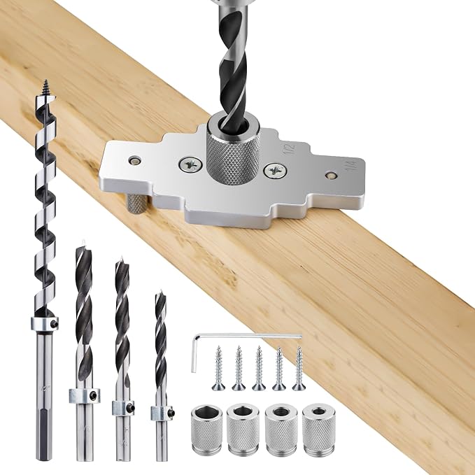 Floating Shelf Bracket Dowel Jig Kit with 1/2" x 9" Drill Bit, Self-centering Scriber 1/4", 5/16", 3/8" Drill Bit for Installing Floating Shelf Hidden Bracket 1/2" X 6", 1/2" X 8"