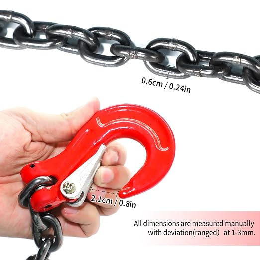 Pindex 1/4 Inch X 5 Ft Chain Slings for Lifting, G80 Alloy Steel Lifting Sling Hoist 3 Ton with 4 Leg Grab Hooks, 5 Feet