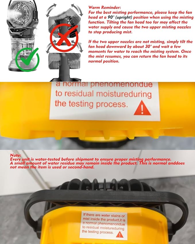 2026 New Portable Misting Fan with 30000mAh Rechargeable Battery, 120° Auto Oscillating Battery Powered Fan, 4 Speeds Spray Fan with LED Battery Indicator for Camping, Patio, Outdoor, Travel (yellow)
