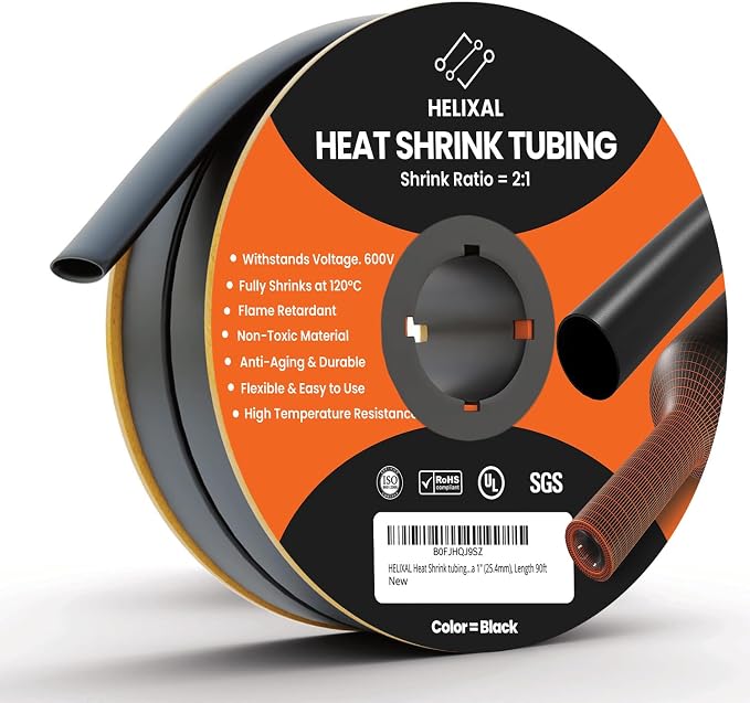 1" 25.4mm HELIXAL 2:1 Heat Shrink Tubing, Electrical Industrial Shrink Tube for Wire Insulation, Shrink Wrap Tubing, Electrical Insulation, Flame Retardant Cable Management Spool 90ft