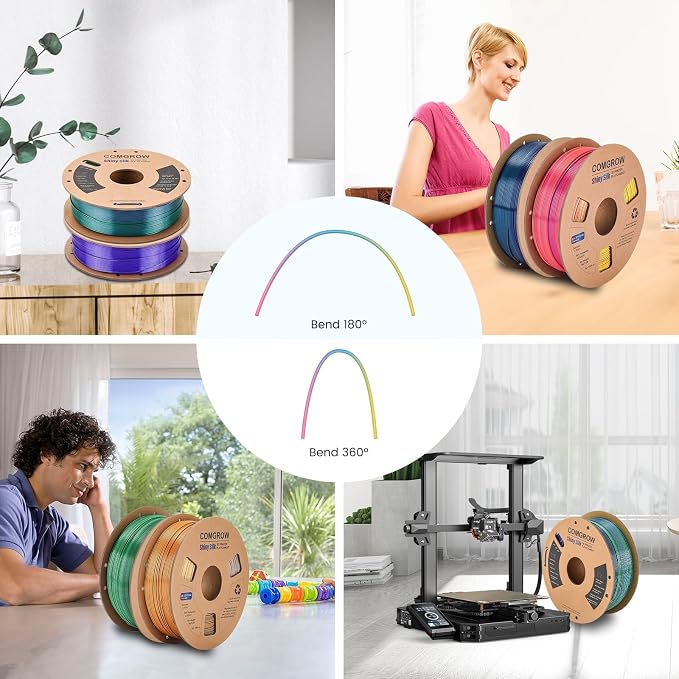 Comgrow Silk PLA 3D Printer Filament, Dual Color 2 in 1 Black and Green, 3D Printing PLA Filament 1.75mm, Dimensional Accuracy +/- 0.02 mm, 1KG Spool, Coextrusion Shiny Silk 3D Filament