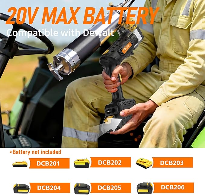 Electric Grease Gun Compatible with DeWalt 20V Battery (No Battery) 14oz Capacity Cordless Powered Grease Gun with 39." Flex Hose for Automotive, Truck, Farm Equipment Maintenance