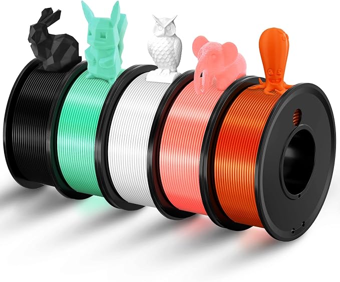 3D Printer Filament PLA 1.75mm 3-D Printing Material 5 Color Bundle Print Filimate 1.75 mm White Black Green Orange Pink Filiment1.75 Accuracy ±0.02mm Fillament Spool Vacuum Pack 250G X 5 Roll