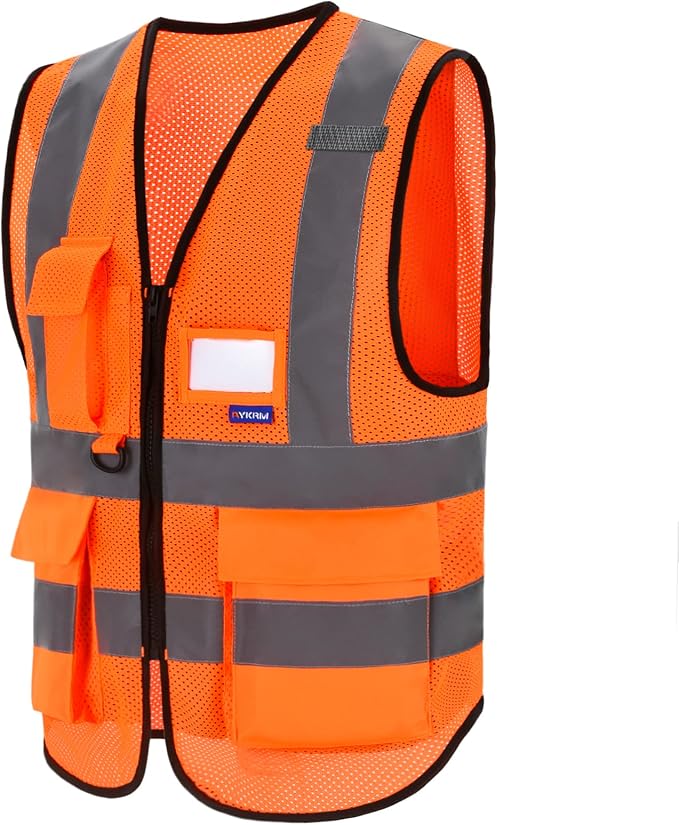 A-SAFETY ANSI/ISEA Standard Class 2 Hi-Vis Mesh Vest, Zip, Orange, 4XL-5XL | Orange 4XL-5XL Class 2 mesh safety vest with reinforced pockets, front zipper and clear ID holder for road work; unisex.