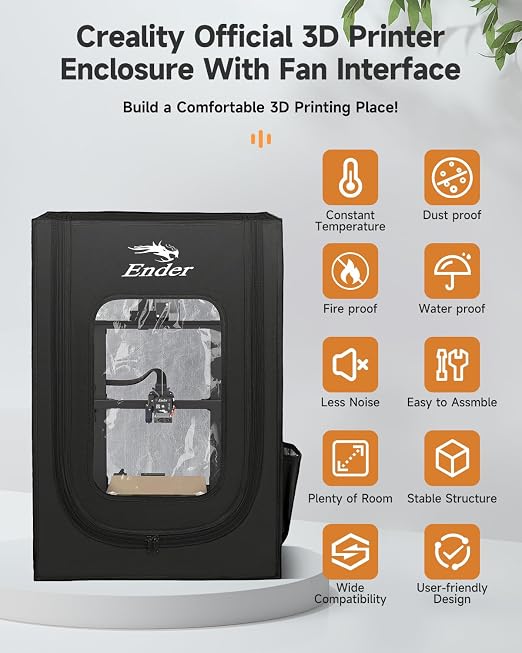 Creality Official 3D Printer Enclosure with Fan Interface Fireproof Dustproof Constant Temperature Dust Cover 480 * 600 * 720mm for Ender 3 V3 SE/KE/Ender 3/Ender 3 Pro/Ender 3V2/Ender 3S1/Neo（no Fan