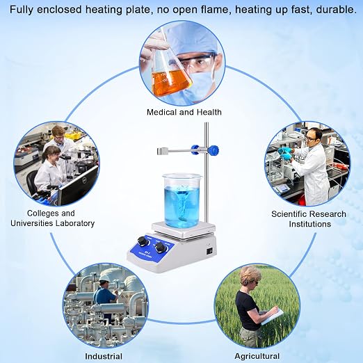Slendor Magnetic Stirrer Hot Plate Mixer 1000ml Stirring Capacity 5 x 5 inch Max 520°F Hotplate and 100-2000 RPM Stirrer, Stirring Bar & Support Stand Included