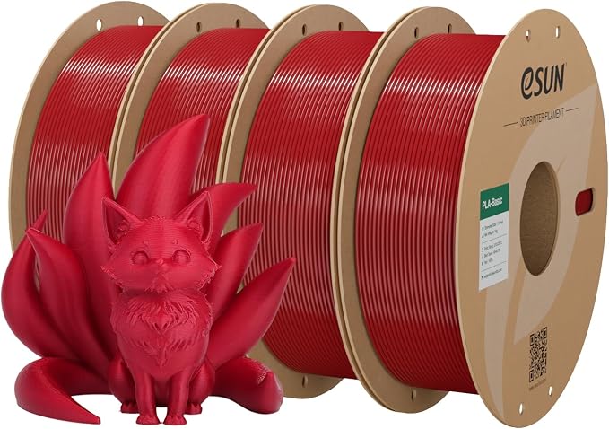 eSUN PLA Basic Filament 1.75mm Fire Engine Red, 1KG Spool (2.2 LBS) 3D Printer PLA Filament, Fits for Most FDM 3D Printers, 4PCS Bundle Set