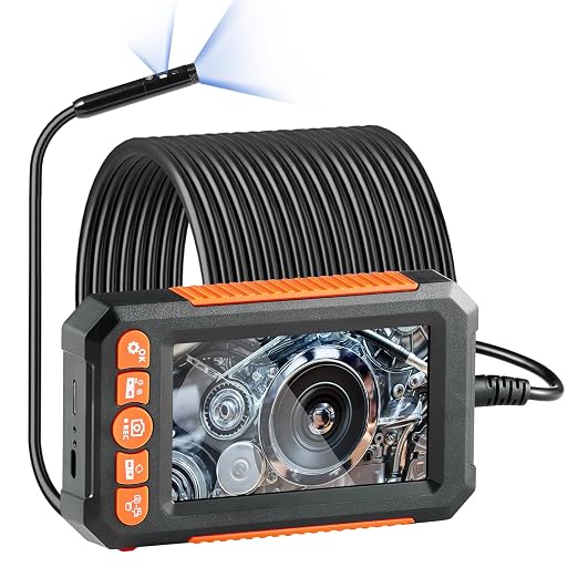 VEVOR Endoscope Camera with Light, Dual Lens Borescope with 49.2FT Semi-Rigid Cable, 4.3" Screen 1080P Inspection Camera, 8 + 1 LED Lights, 4X Zoom, IP67 Waterproof Snake Camera for Auto, Plumbing