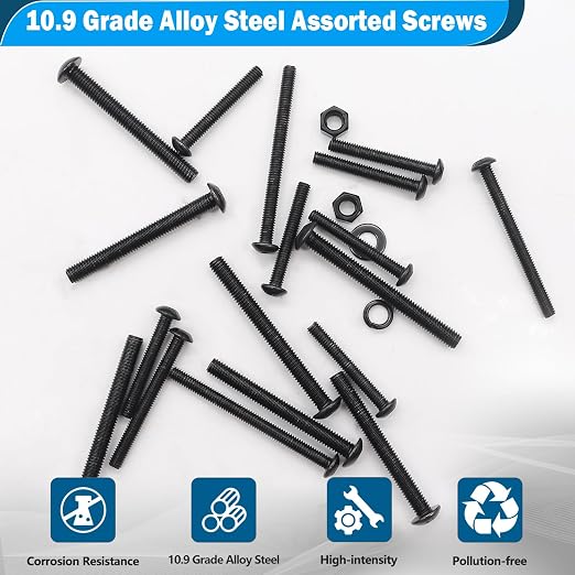 mxuteuk 420PCS M3 Screws,M3x30/35/40/45/50mm Button Head Socket Cap Screws Bolts Nuts Kit,10.9 Grade Alloy Steel M3 Bolts with Hex Wrench