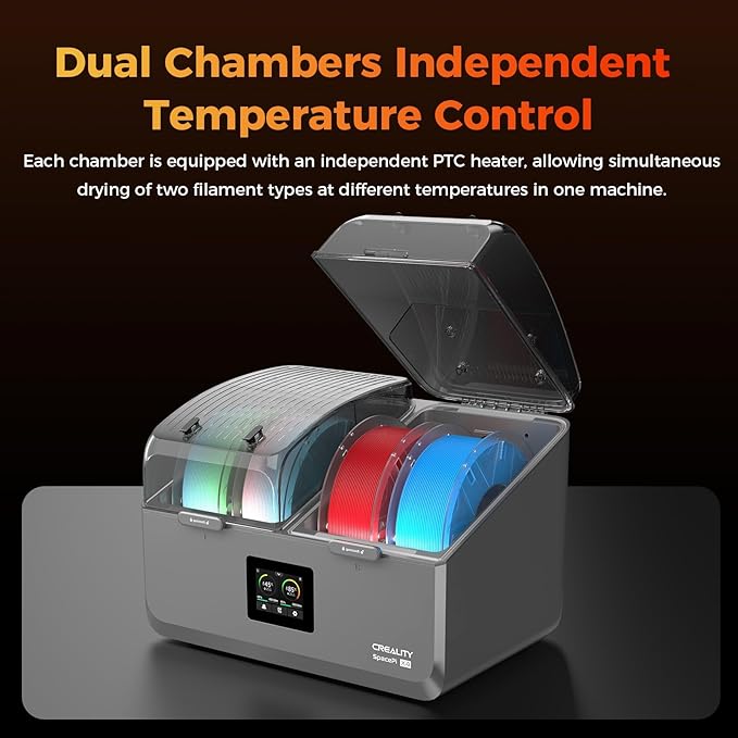 Creality Filament Dryer Box 4 Spool, SpacePi X4 3D Printer Filament Storage Box, Dual Independent Heating Chambers, Rapid Heating Up to 85℃, Active Dehumidification, for PLA,PETG,ABS,TPU,Nylon,etc
