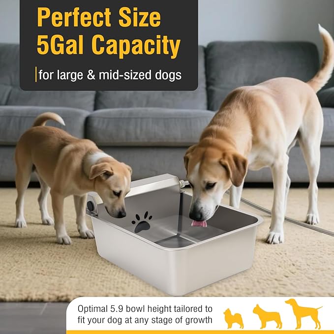 5Gal/20L Automatic Water Dispenser for Dogs,Large Size Stainless Steel Bowl,Self Filling Auto Water Bowl Outdoor for Livestock Animal Drinking