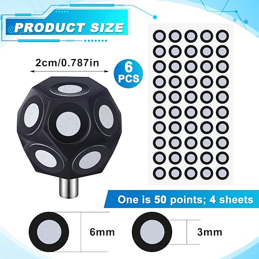 Kingdder 6 Pcs Magnetic 3D Scan Markers Set 2 Sheet 100 Point 3.0 mm 3D Scan Markers Dot Stickers Scanning Spray Scanner Turntable Compatible Tracking Dot Reference Point for Scanning