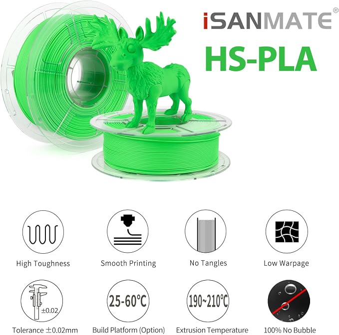 iSANMATE Rapid Matte PLA Filament 1.75mm, 3D Printer Filament Matte Filament Apple Green, Fast Printing Speed PLA, Dimensional Accuracy ±0.02mm, 1kg Spool