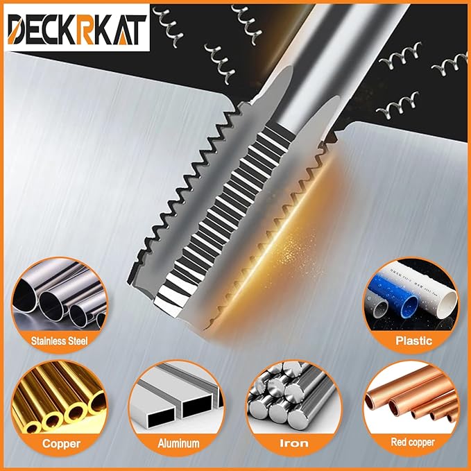 5-Piece NPT Pipe Tap Set, Precision Carbon Steel NPT Tap Set for Clean Accurate Threads, 3/4", 1/2", 3/8", 1/4", 1/8" NPT Tap, Perfect for Plumbers Mechanics DIYers, with Durable Plastic Case