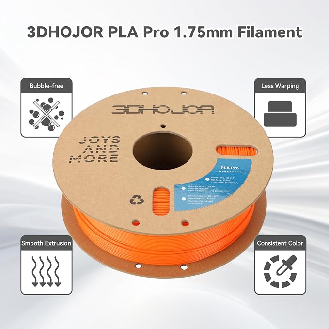 3DHoJor PLA Pro (PLA+) Filament 1.75mm, 3D Printer Filament, Cardboard Spool, Dimensional Accuracy +/- 0.03 mm Orange, 1kg