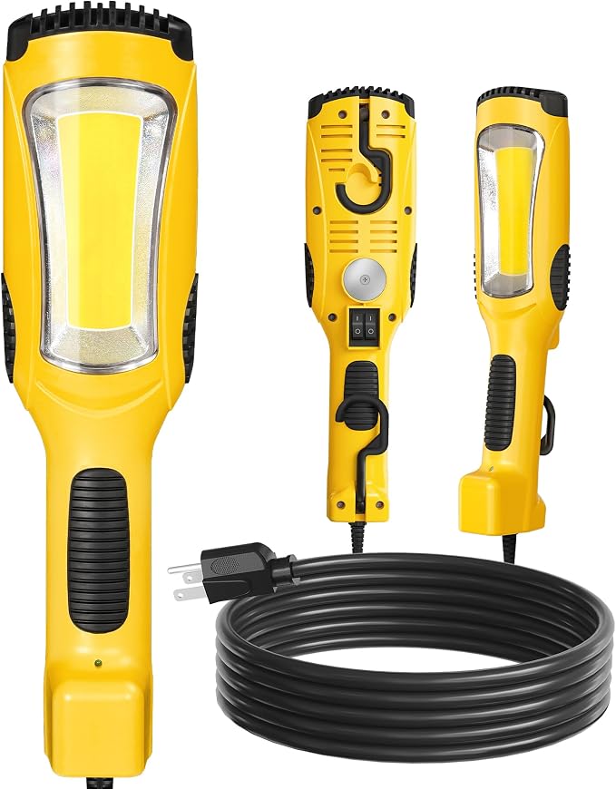 24W LED Work Light and 30 Ft Retractable Extension Cord Reel Bundle, for Garage, Workshop, Car Repair Scene Y05WL06-J30CR06