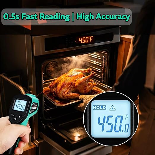 Infrared Thermometer Gun,-58℉~1022℉| Digital Laser Temperature Gun for Pizza Oven, Grill, Kitchen, Home Repairs and Multi-use IR Gun with Carrying Storage Case (NOT for Human)