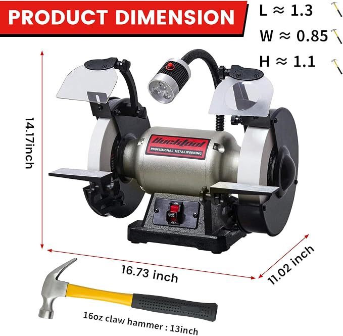 BUCKTOOL 8 Inch 3/4 HP Low-Speed Bench Grinder fit CBN Wheel Professional Wobble-free Wheel Grinder TDS-200C4HL