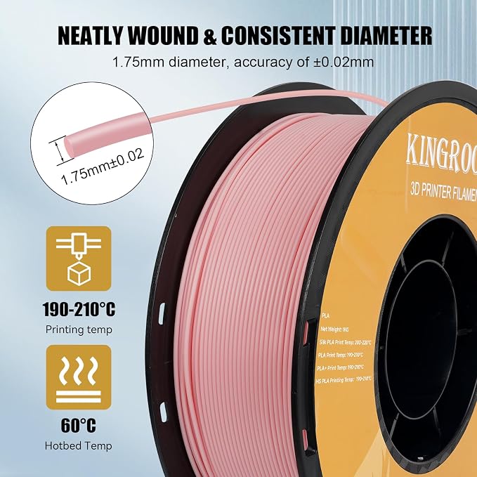 Kingroon High Speed PLA 3D Printer Filament 1.75mm, 3D Printer Rapid Filament for 30-600mm/s Hyper Printing Filament, Dimensional Accuracy +/- 0.03 mm, 1kg Plastic Spool(2.2lbs) (Pink)