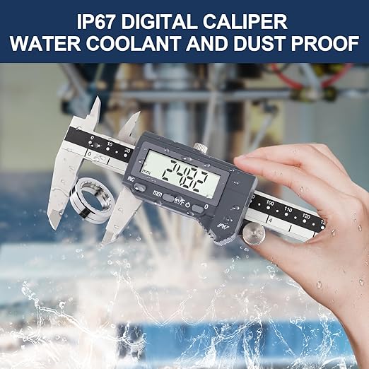 PEC Tools 6 Inch/150mm High Precision Absolute Digital Caliper & Made in US 6 Inch 16R Rule (32nds,64ths,50ths,100ths), IP67 Waterproof & Oil-Resistant, Inch/MM/Fraction Modes