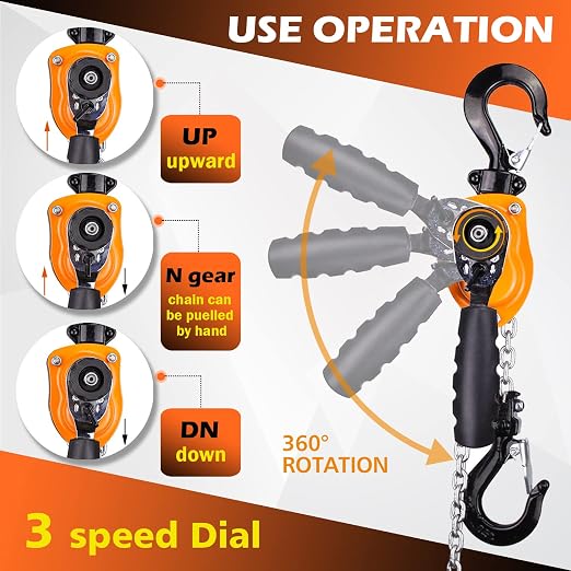 YATOINTO Manual Lever Chain Hoist, 1/2 Ton 1100lbs Mini Lever Block, 3M 10 FT Puller Come Along, G80 Rope Hoist Tool with Hook for Warehouse Building