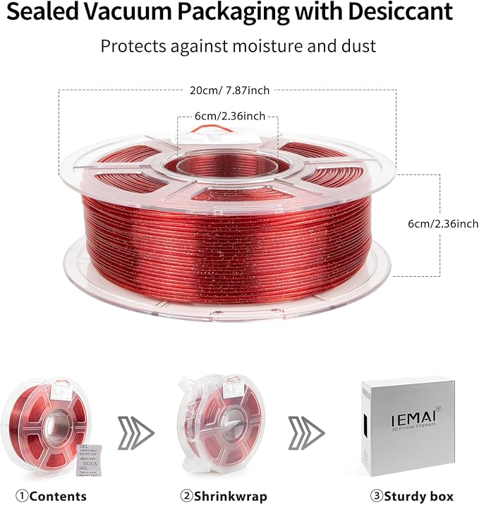 IEMAI Glitter Clear PETG Filament 1.75mm Red 1KG, Sparkly Transparent Finish 3D Printer Filament, Easy to Print for Lampshades, Home Decor & DIY Models