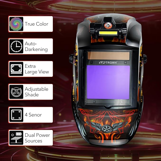 TRQWH Auto Darkening Welding Helmet Large Viewing True Color Solar Powered Welding Hood & Welding Backpack for Men Waterproof Reinforced Bottom Large Capacity