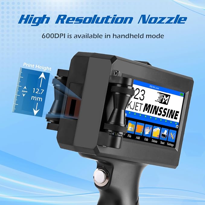 Handheld Inkjet Printer Gun MS-Z10 with 42ml Quick-Drying Ink Cartridge Portable Handheld Printer for Text/Barcode/Logo/QRCode/Counter/Batch Number/Date Coder(Printing Height: 0.08-0.5Inch)