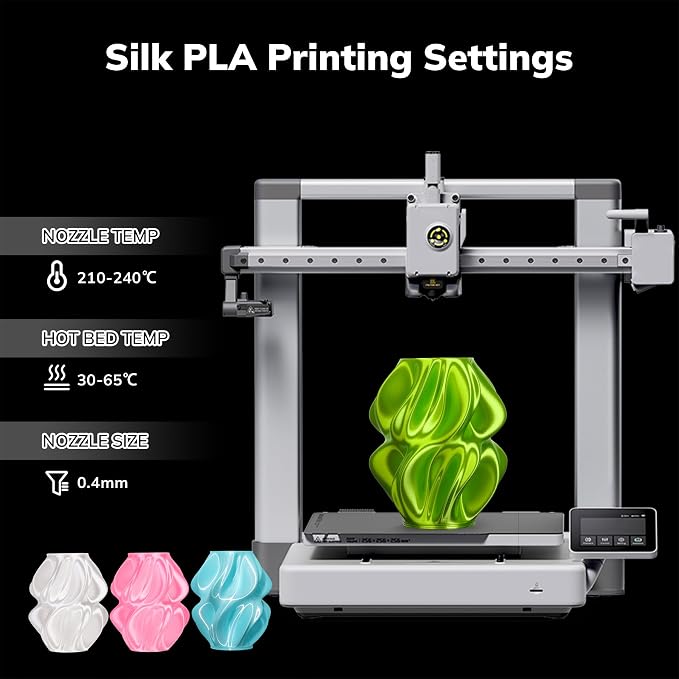 AMOLEN PLA 3D Printer Filament,PLA Filament 1.75mm,Silk Filament Bundle,White,Sakura Pink,Neon Green,Baby Blue, 3D Printing Filament Bundle, 200gX 4 Spools