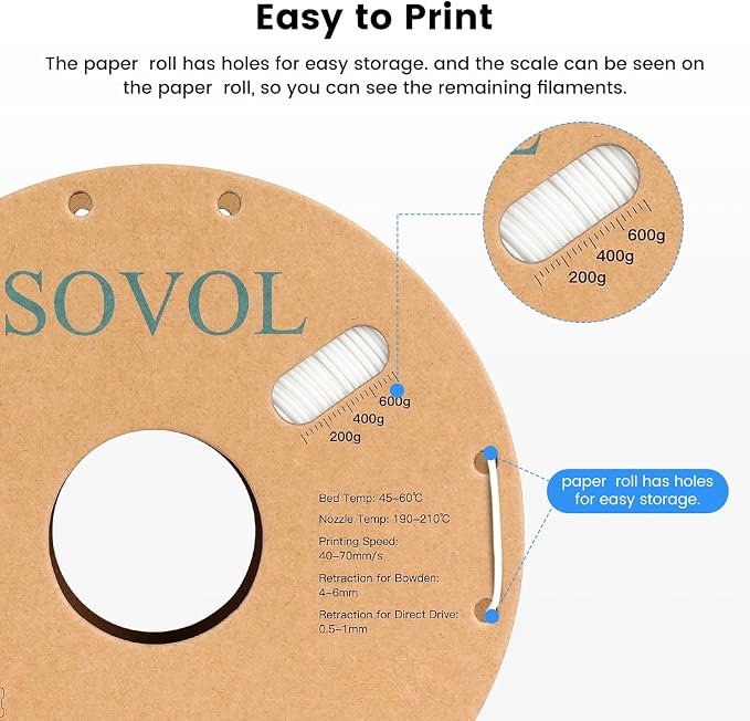 Sovol PLA 3D Printer Filament 2kg (4.4 lbs) Spool Printing Materials, Wiring Tightness, Dimensional Accuracy +/- 0.03 mm, 1.75 mm, Black+White