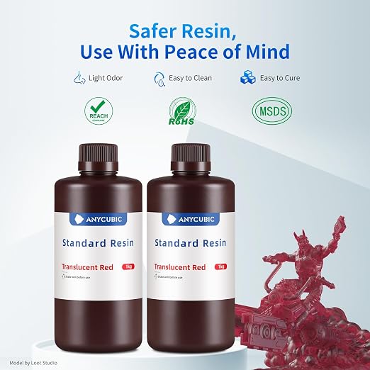 ANYCUBIC 3D Printer Resin, 405nm SLA UV-Curing Resin with High Precision and Quick Curing & Excellent Fluidity for LCD 3D Printing (Clear Red, 1kg)