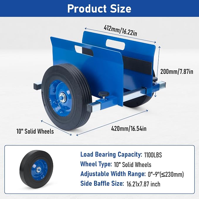 lukar Panel Dolly Heavy Duty 1100LBS Capacity, Adjustable Panel Dolly Cart with 10" Solid Rubber Wheels, Drywall Mover Cart for Wood Panels, Doors and Drywall Sheet